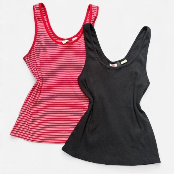 LEVI’S Vintage Red/White Striped and Plain Black Relaxed Fit Cotton Tank Tops - Picture 1 of 8